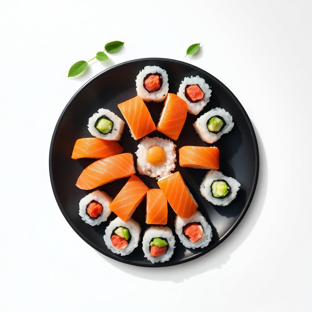 Prato circular com sushi do Hanori